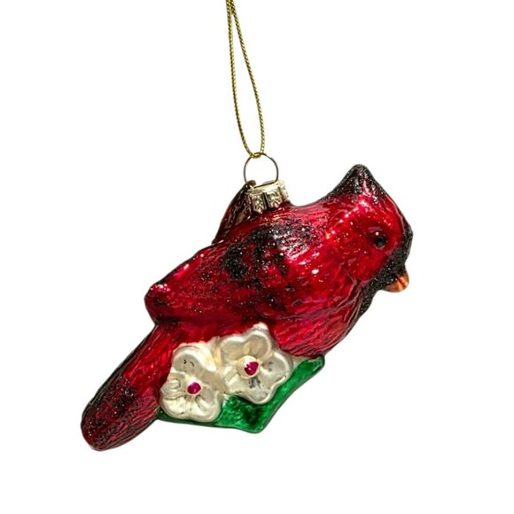 Vintage Thomas Pacconi Red Cardinal Glass Christmas Ornament Bird Floral Holiday - Picture 8 of 9